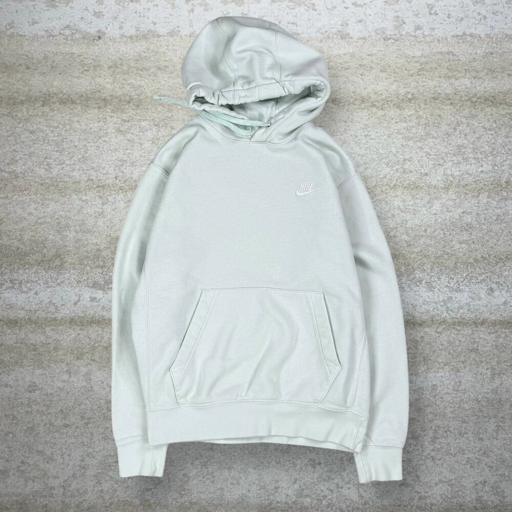 Vintage Y2K Nike Hoodie Mens S Light Blue White Swoosh Cotton Pullover